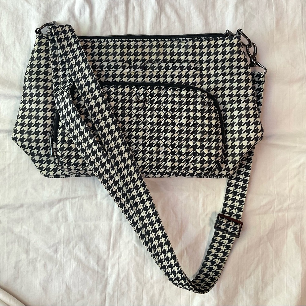 LUG Samba Black and White Houndstooth Crossbody Women's Bag